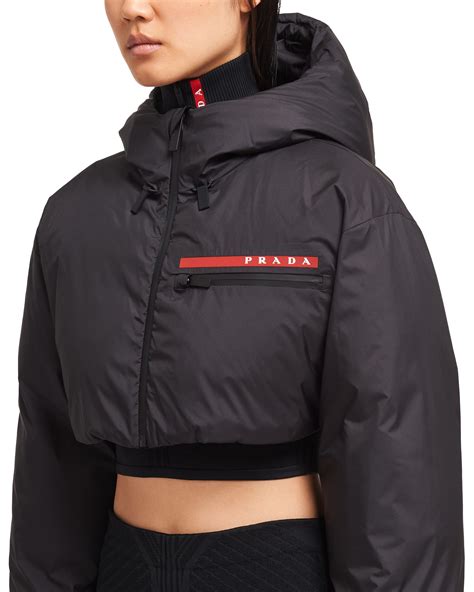 prada light polyester cropped puffer jacket|cropped puffer jacket with drawstring.